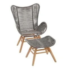 Best Asmara Gartensessel Inkl. Fußhocker Eukalyptus/Rope Grandis/Grau