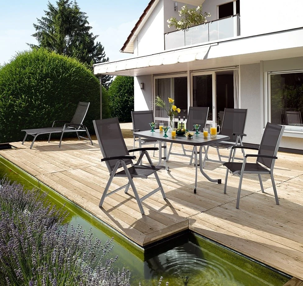 Sieger Bodega Stapelsessel Aluminium/Textilene Graphit/Grau 4 Sieger Bodega Stapelsessel Aluminium/Textilene Graphit/Grau – Bild 2