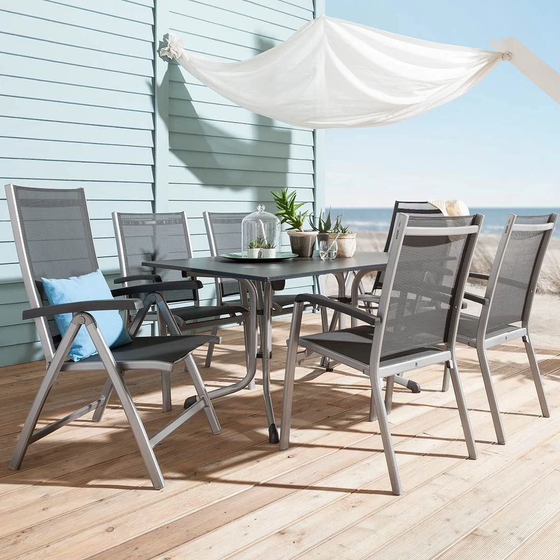 Sieger Bodega Stapelsessel Aluminium/Textilene Graphit/Grau 5 Sieger Bodega Stapelsessel Aluminium/Textilene Graphit/Grau – Bild 3