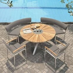 Zebra Oryx Gartentisch Ø135 Cm Mit 3-Bein-Gestell Edelstahl/Teak Natur -Garten Und Außenbereich 701396 2