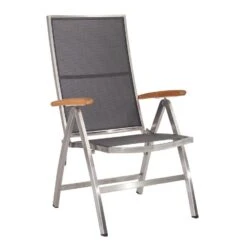 Stern Cardiff Klappsessel Edelstahl/Textilene/Teak-Armlehnen Silber/Silbergrau