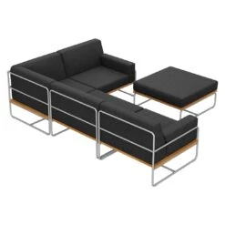 OUTLIV. Largo Ecklounge 5-teilig Stahl/Akazie Mit Kissen Silber/Dunkelgrau -Garten Und Außenbereich 854428 4