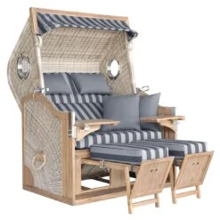 DeVries Pure Greenline 175XL Strandkorb Geflecht/Akazie Ice Flower -Garten Und Außenbereich devries pure greenline 175xl strandkorb geflecht akazie 1352728 2