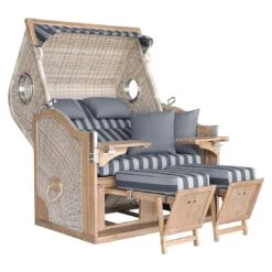 DeVries Pure Greenline 175XL Strandkorb Geflecht/Akazie Ice Flower -Garten Und Außenbereich devries pure greenline 175xl strandkorb geflecht akazie 1352728 3