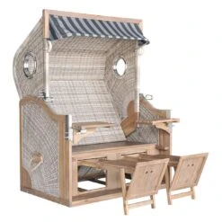 DeVries Pure Greenline 175XL Strandkorb Geflecht/Akazie Ice Flower -Garten Und Außenbereich devries pure greenline 175xl strandkorb geflecht akazie 1352728 4