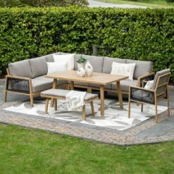 Garden Impressions Decala Dininglounge 5-tlg. Aluminium/Rope/Textilene Teaklook/Taupe -Garten Und Außenbereich garden impressions decala loungeset 5 tlg aluminium rattan textilene 1436108 10