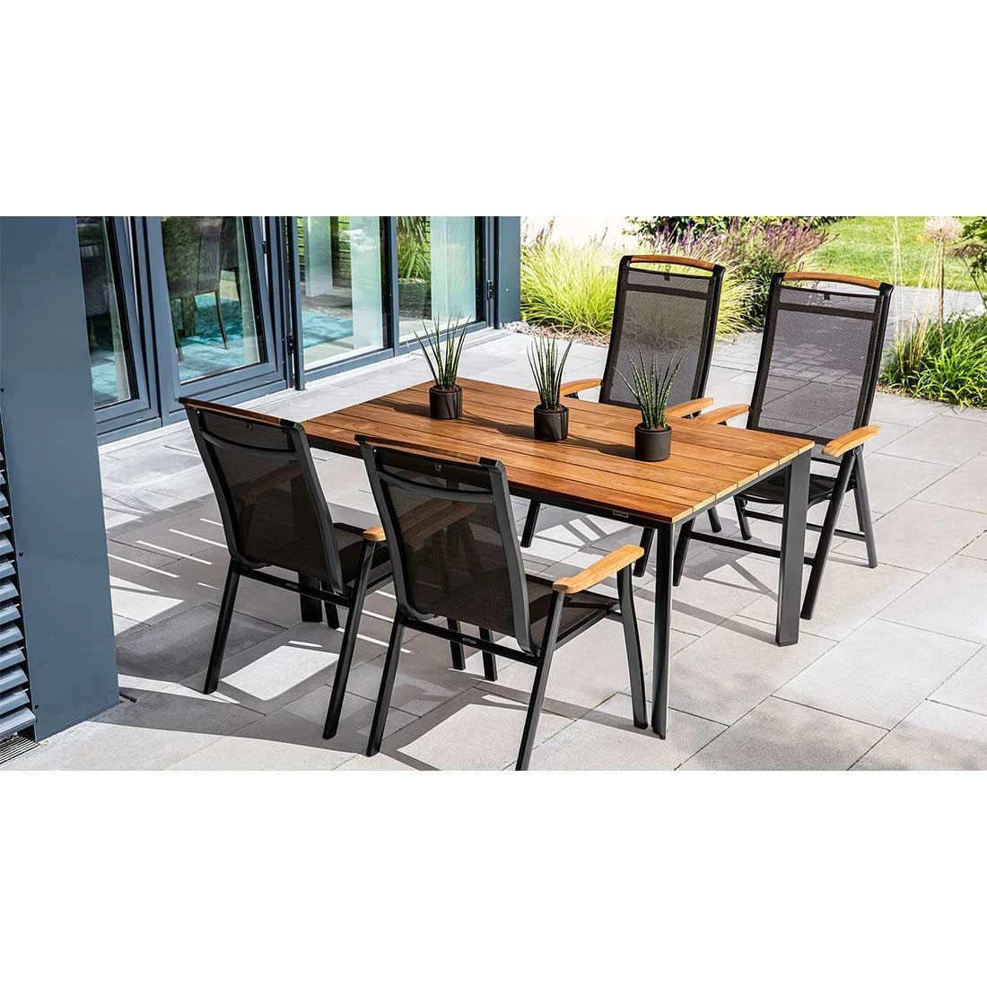 Kettler Memphis Klappsessel Aluminium/Textilene Mit Teak-Armlehnen Anthrazit/Bronze 6 Kettler Memphis Klappsessel Aluminium/Textilene Mit Teak-Armlehnen Anthrazit/Bronze – Bild 4