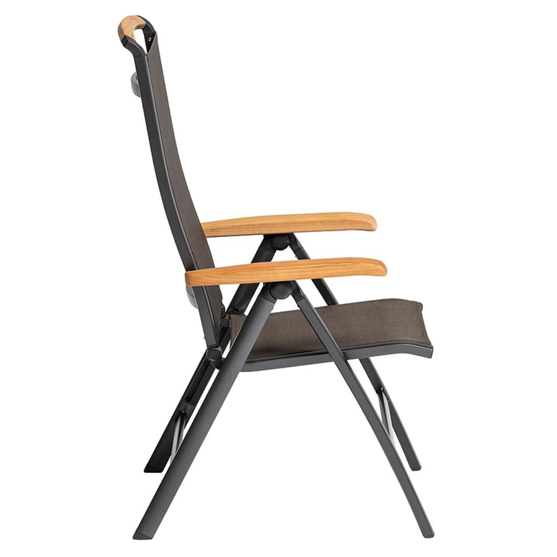 Kettler Memphis Klappsessel Aluminium/Textilene Mit Teak-Armlehnen Anthrazit/Bronze 8 Kettler Memphis Klappsessel Aluminium/Textilene Mit Teak-Armlehnen Anthrazit/Bronze – Bild 6