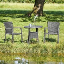 LC Garden Barcelona Gartenmöbel-Set 3-tlg. Tisch Ø70cm Grau Mix