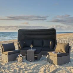 LC Garden Barcelona Loungeinsel 5-tlg. Geflecht Grau Mix/Schwarz -Garten Und Außenbereich lc garden barcelona loungeinsel 5 tlg geflecht polster grey mix 1248327 3