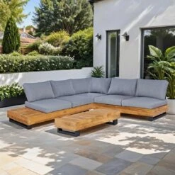 OUTLIV. Madrid Ecklounge 3-tlg. Teak Recycelt/Olefin Teak Recycelt/Grau