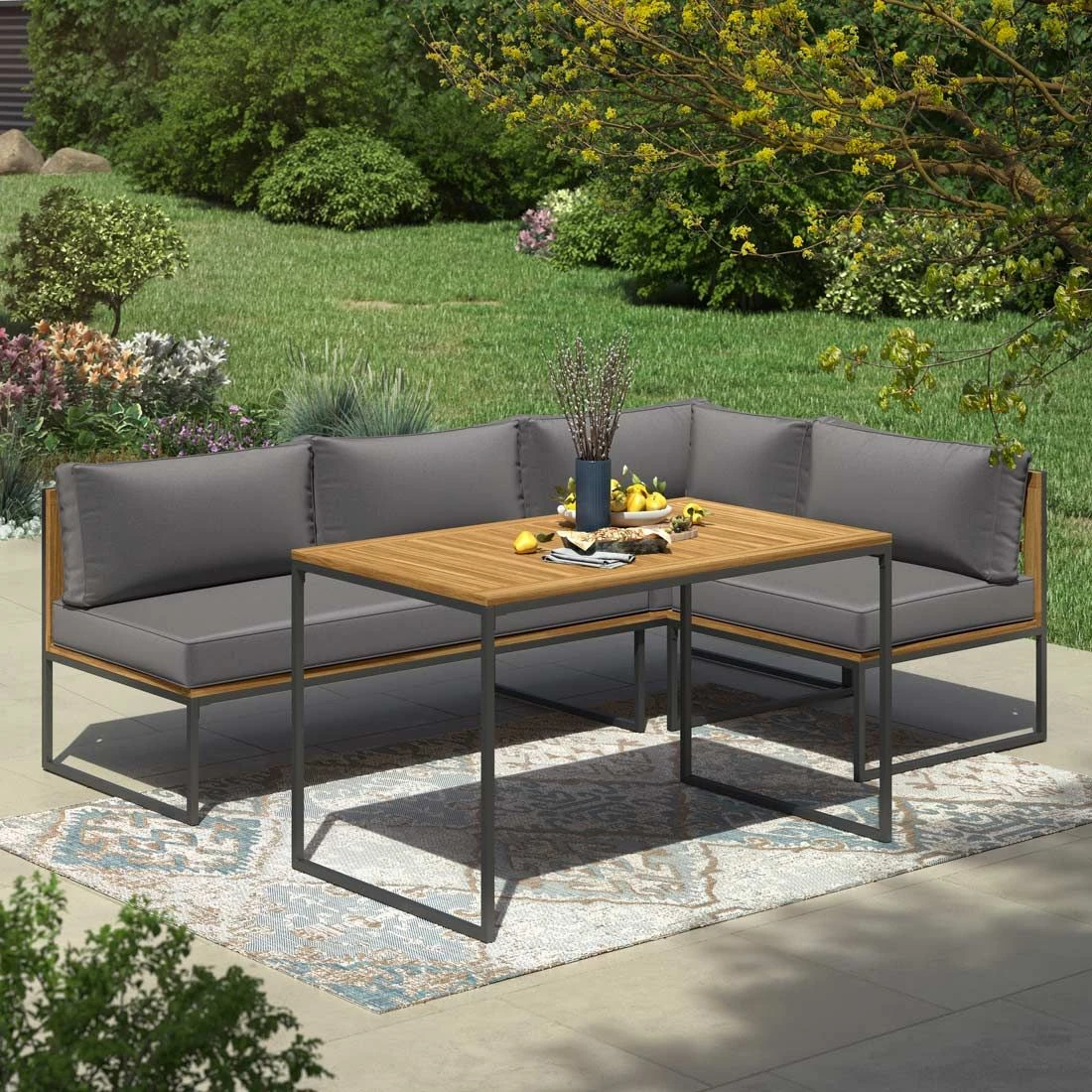 OUTLIV. Floris Dininglounge 3-tlg. Stahl/Akazie Schwarz/Grau 3 OUTLIV. Floris Dininglounge 3-tlg. Stahl/Akazie Schwarz/Grau