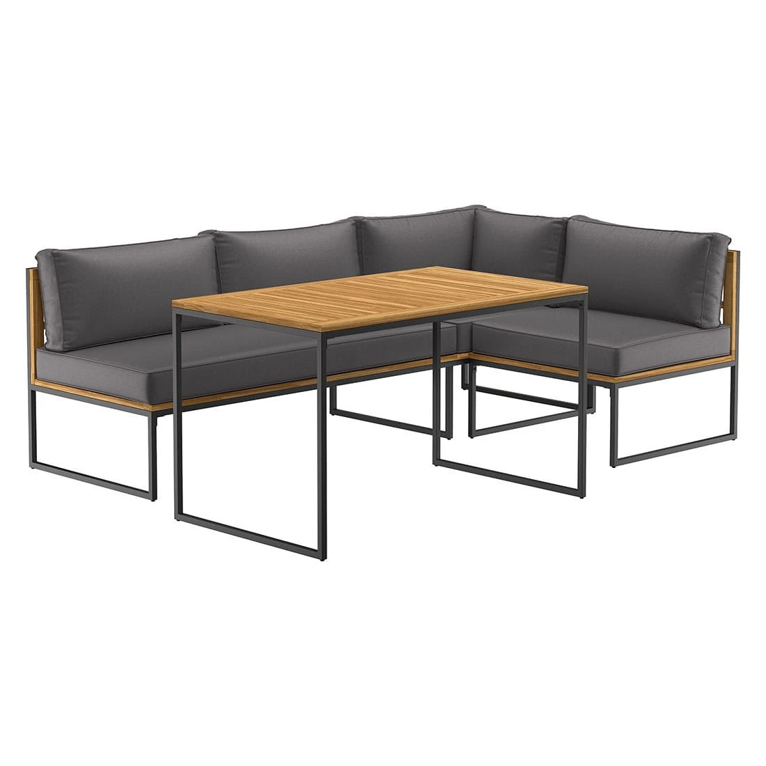 OUTLIV. Floris Dininglounge 3-tlg. Stahl/Akazie Schwarz/Grau 4 OUTLIV. Floris Dininglounge 3-tlg. Stahl/Akazie Schwarz/Grau – Bild 2
