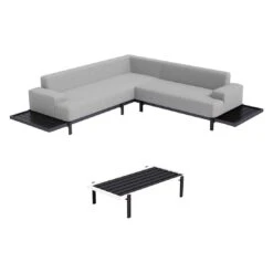 OUTLIV. By Detlef Steves Glamour Ecklounge 3-tlg. Aluminium/Sunbrella Schwarz/Flanelle -Garten Und Außenbereich outliv glamour loungeecke 3 tlg aluminium sunbrella 1379865 3