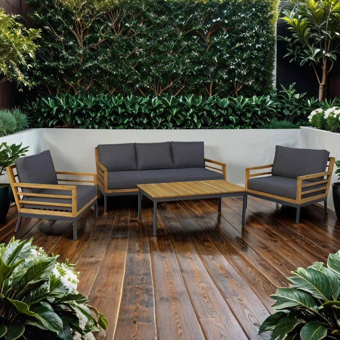 OUTLIV. Merano Loungeset 4-tlg. Akazie/Polyester Anthrazit 3 OUTLIV. Merano Loungeset 4-tlg. Akazie/Polyester Anthrazit