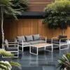 OUTLIV. Samos Loungeset 4-tlg. Aluminium/Spun-Poly Weiß/Dunkelgrau -Garten Und Außenbereich outliv samos sofagruppe 4 tlg aluminium polster weiss dunkelgrau 1329980 1