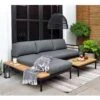 LifestyleGarden Bryde Ecklounge 3-tlg. Aluminium/Teak/Olefin Anthrazit/Natur -Garten Und Außenbereich scancom bryde loungeset 3 tlg mit tisch 100x50cm 1411325 1