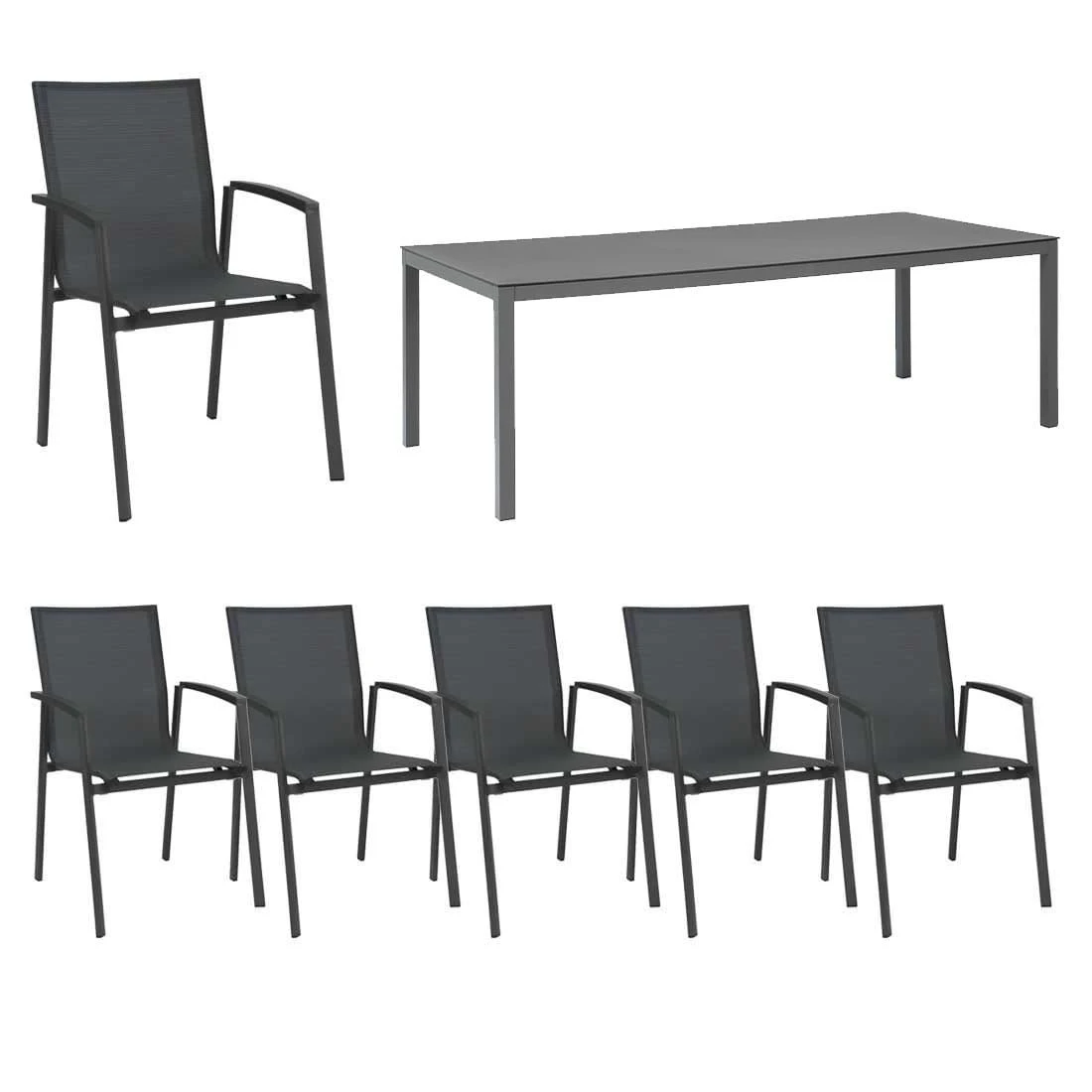 Stern New Top Gartenmöbelset 7-tlg. Mit Tisch 220x100 Cm Anthrazit/Karbon 3 Stern New Top Gartenmöbelset 7-tlg. Mit Tisch 220x100 Cm Anthrazit/Karbon