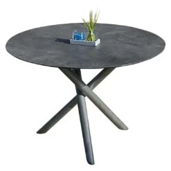 Zebra Mikado Gartentisch-Platte Ø 110cm HPL Beton -Garten Und Außenbereich zebra mikado tischplatte durchm 110x1 3cm hpl 1366885 3